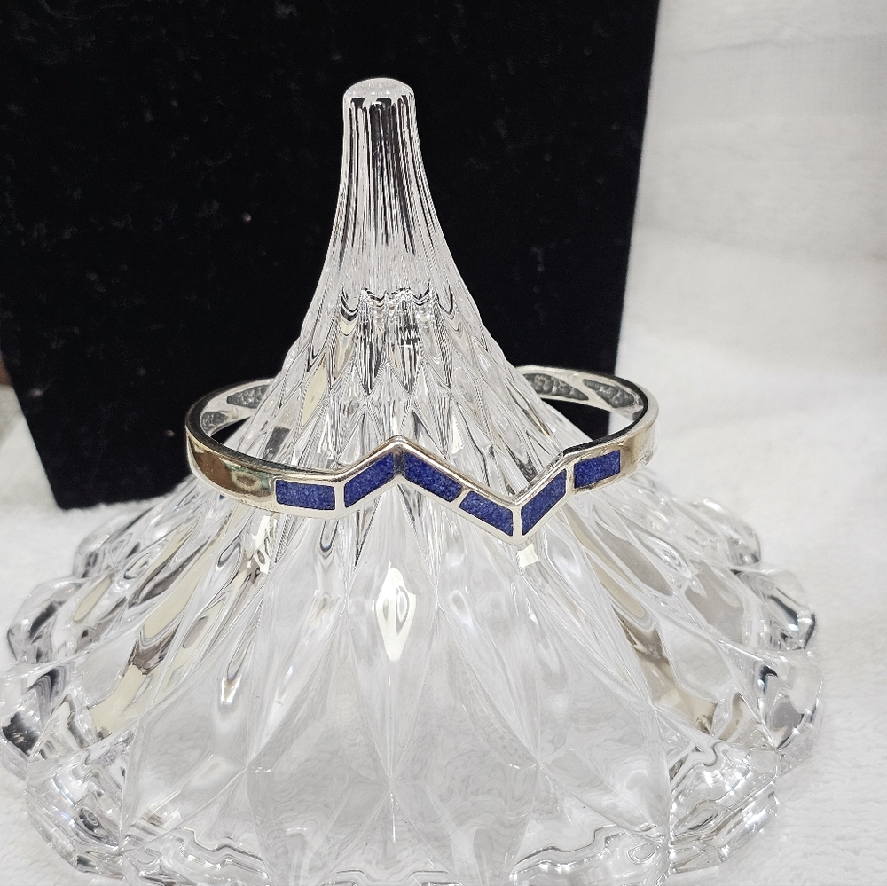 Vintage Coleman Co Walden Johnson Lapis 925 Silver Oval Zigzag Bracelet - Picture 8 of 11